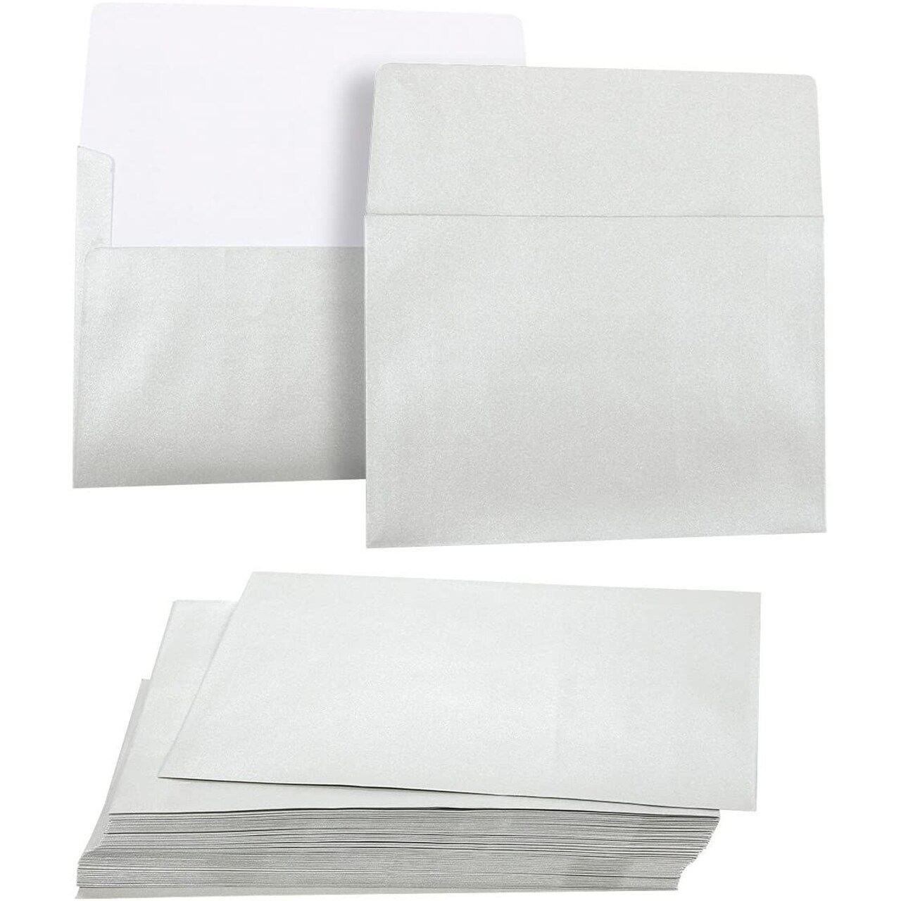 50 Pack Metallic Silver A7 Envelopes for 5x7 Greeting Cards & Invitation Announcements, 5.25 x 7.25 inches